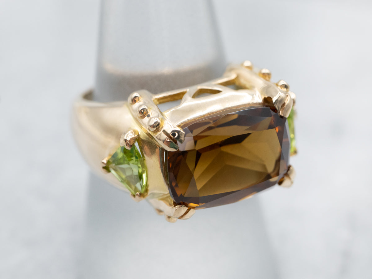 Smoky Quartz and Peridot Cocktail Ring