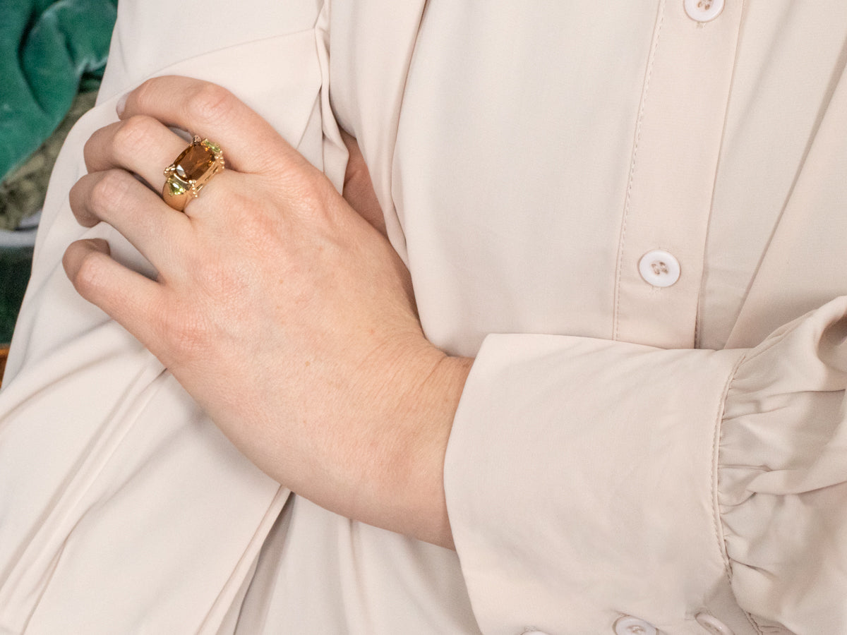 Smoky Quartz and Peridot Cocktail Ring