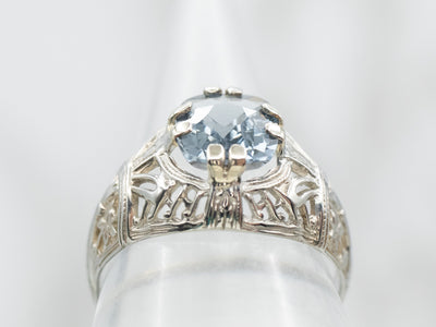 Sweet Art Deco Filigree Spinel Solitaire Ring
