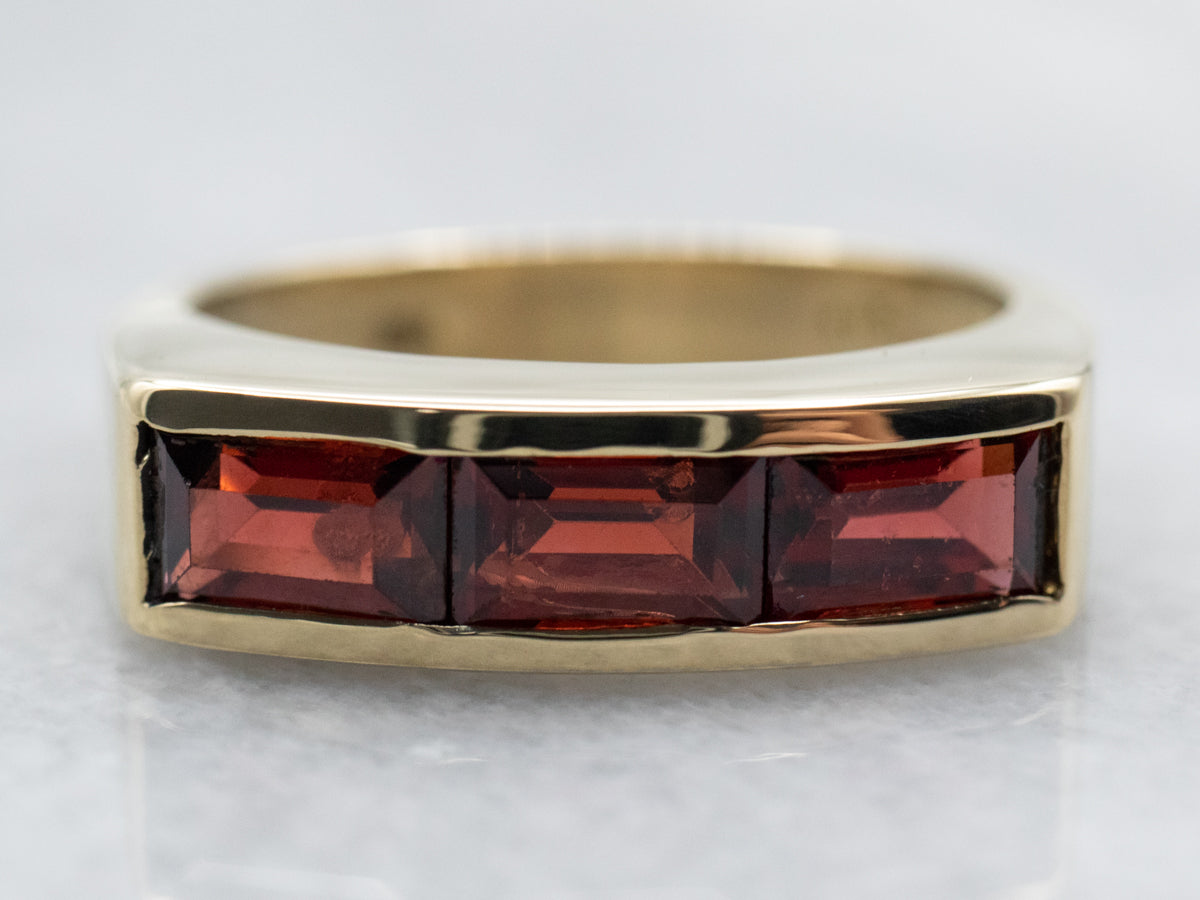 Sleek Pyrope Garnet and Gold Statement Band