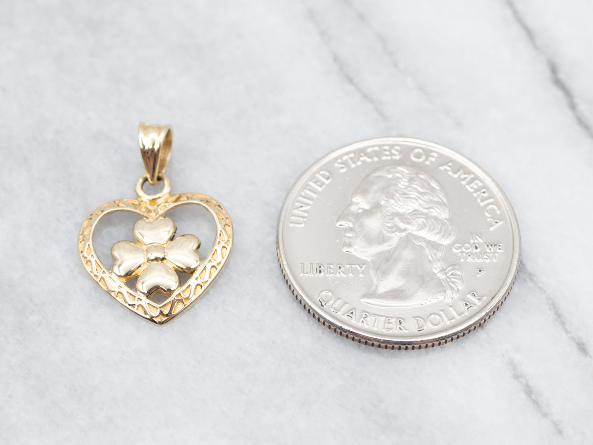 Romantic Vintage Gold Heart Flower Pendant