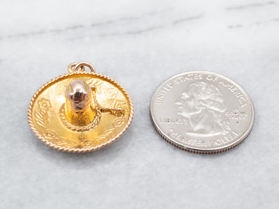 Engraved Gold Mexican Sombrero Charm