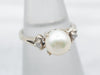 Simple and Classic White Gold Diamond and Pearl Ring