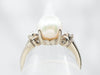 Simple and Classic White Gold Diamond and Pearl Ring