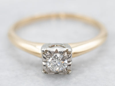 Retro Era Two Tone Gold Diamond Engagement Ring