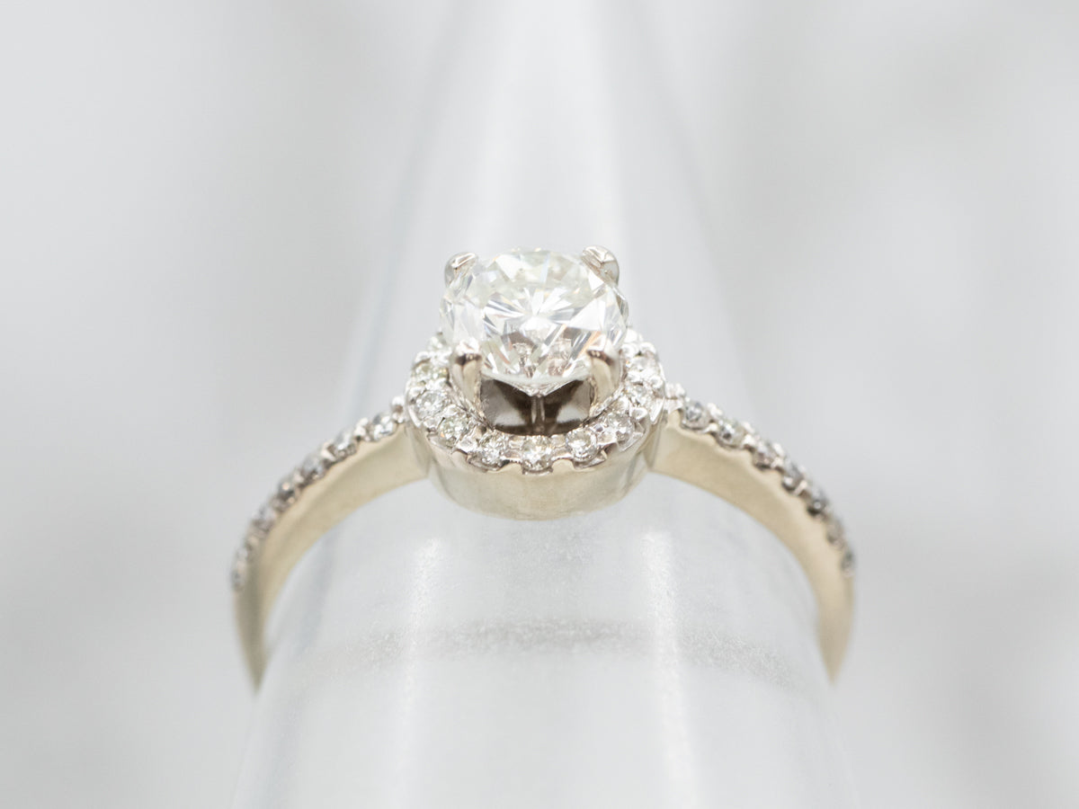 Stunning Halo 14K White Gold Diamond Engagement Ring