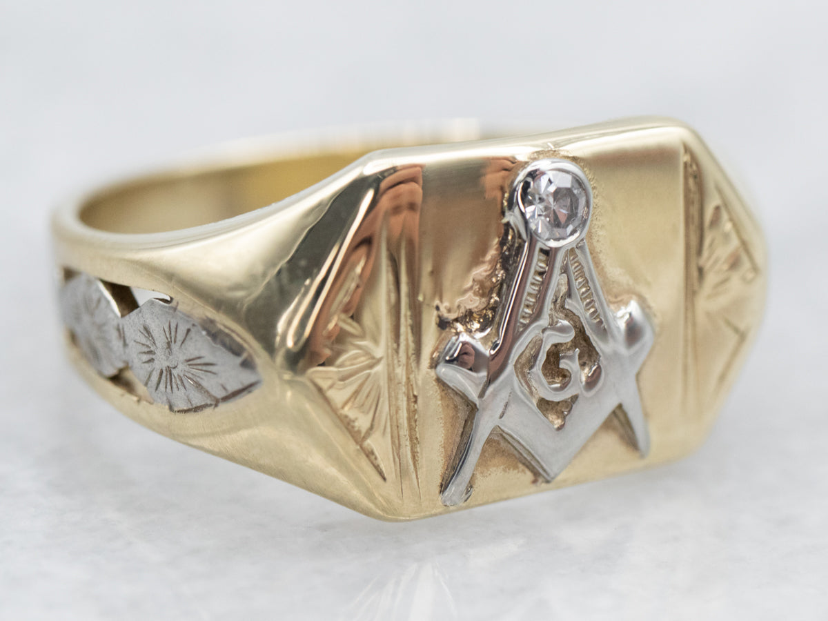 Vintage Masonic Single Cut Diamond Ring