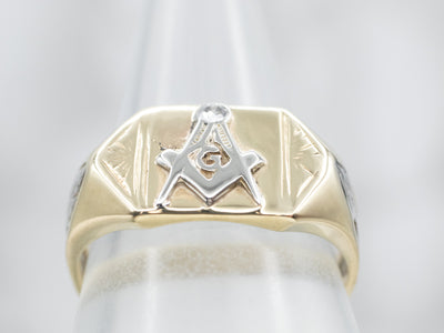 Vintage Masonic Single Cut Diamond Ring