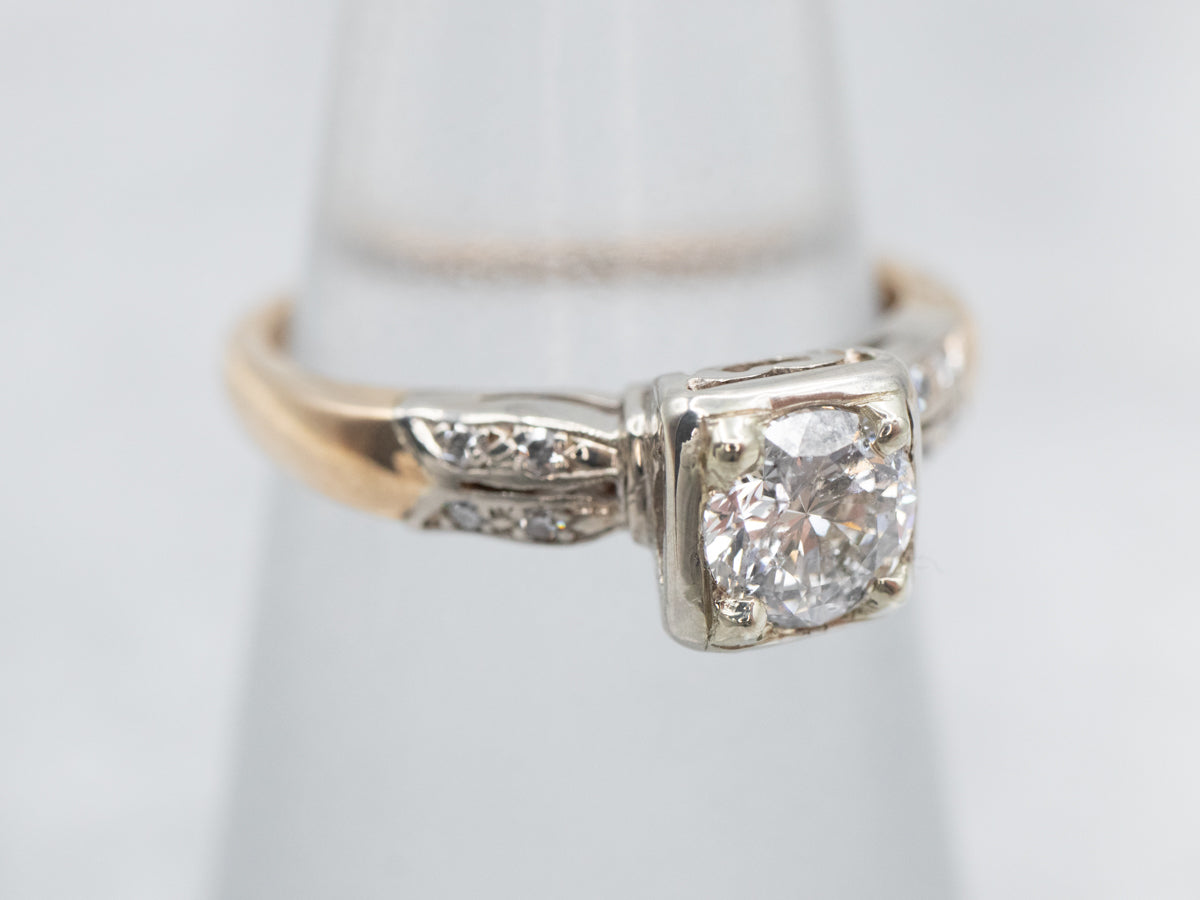 Retro Two Tone Gold Diamond Engagement Ring