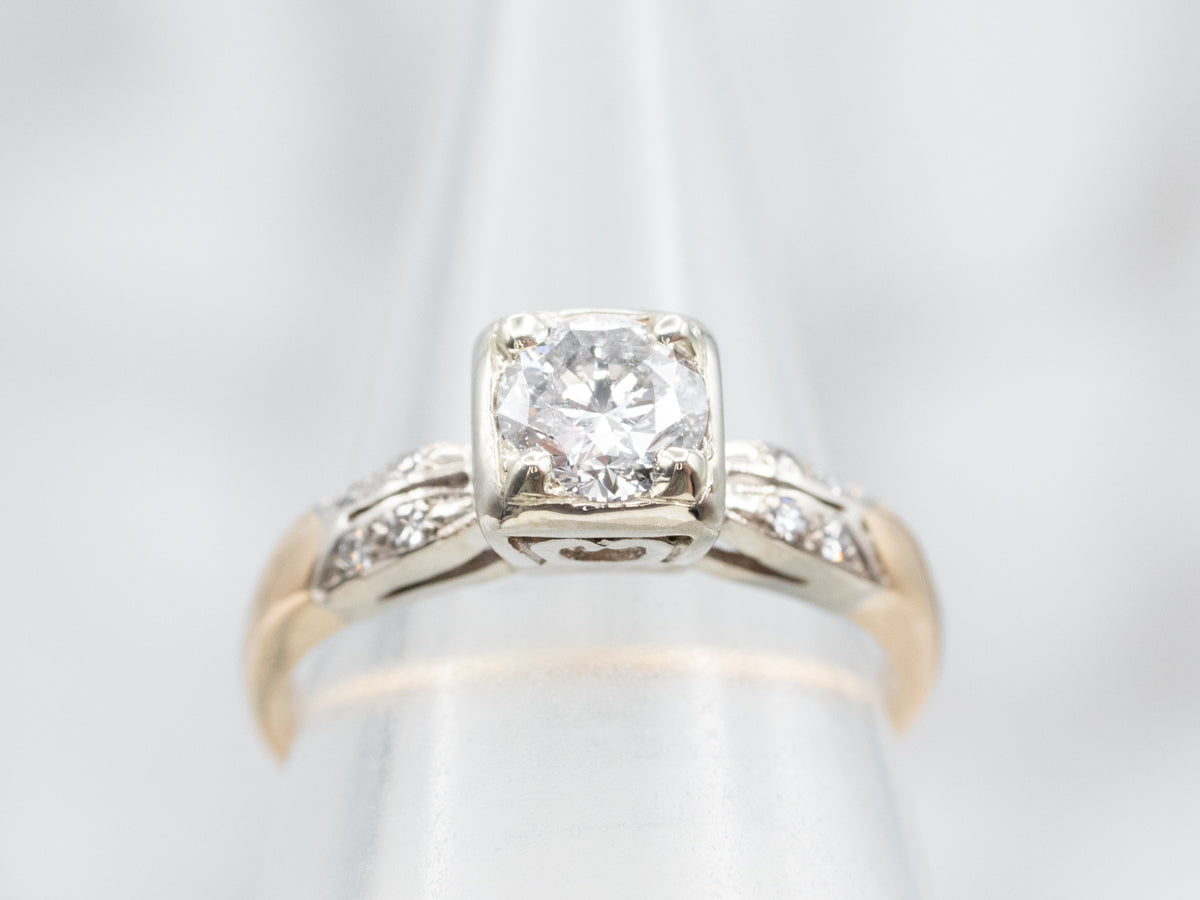 Retro Two Tone Gold Diamond Engagement Ring