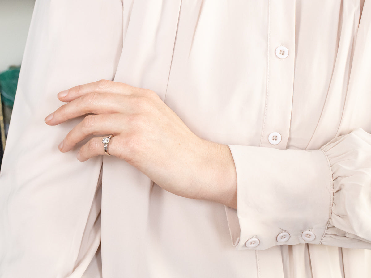 Retro Two Tone Gold Diamond Engagement Ring