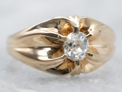 Belcher Set Old Mine Cut Diamond Solitaire Engagement Ring