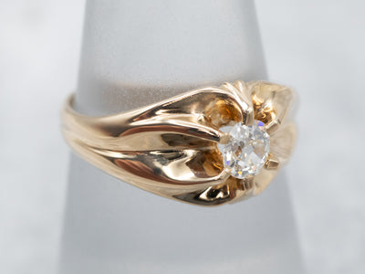 Belcher Set Old Mine Cut Diamond Solitaire Engagement Ring