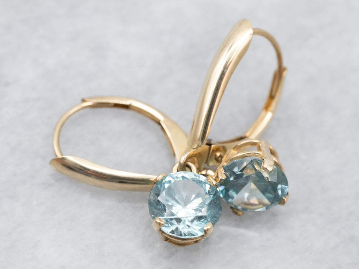 Yellow Gold Blue Zircon Drop Earrings