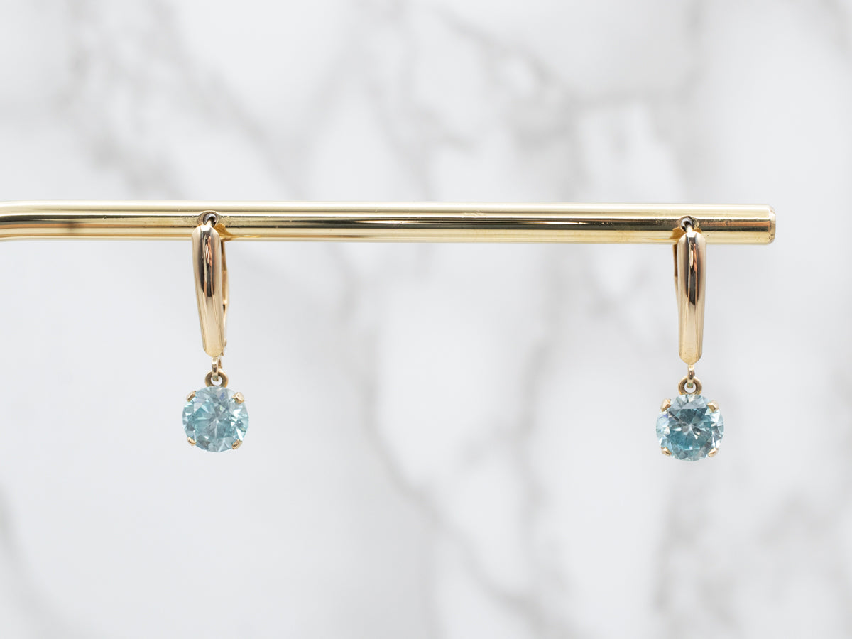 Yellow Gold Blue Zircon Drop Earrings