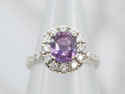 Lovely Purple Sapphire and Diamond Halo Ring