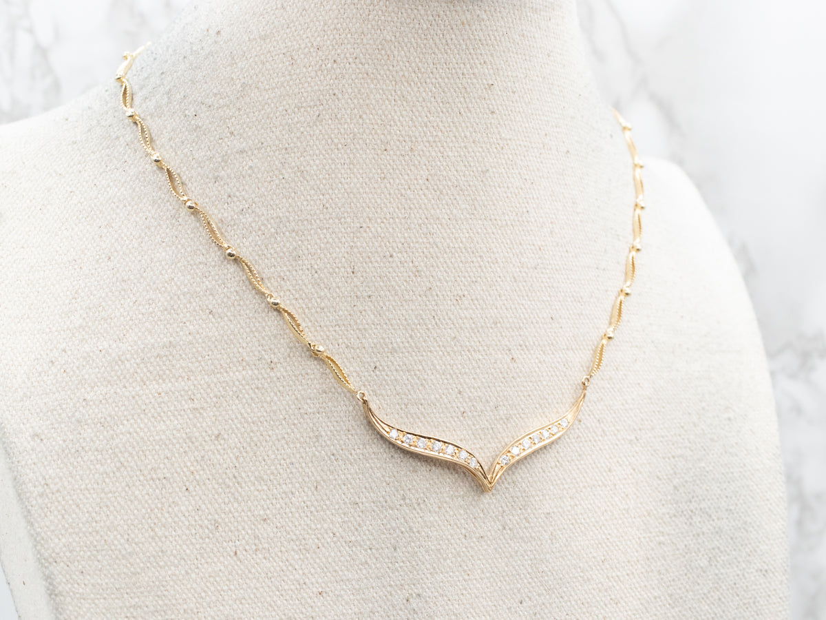 Sleek Polished Gold Diamond Necklace