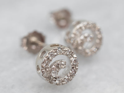Modernist Diamond Spiral Stud Earrings