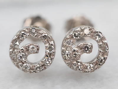 Modernist Diamond Spiral Stud Earrings