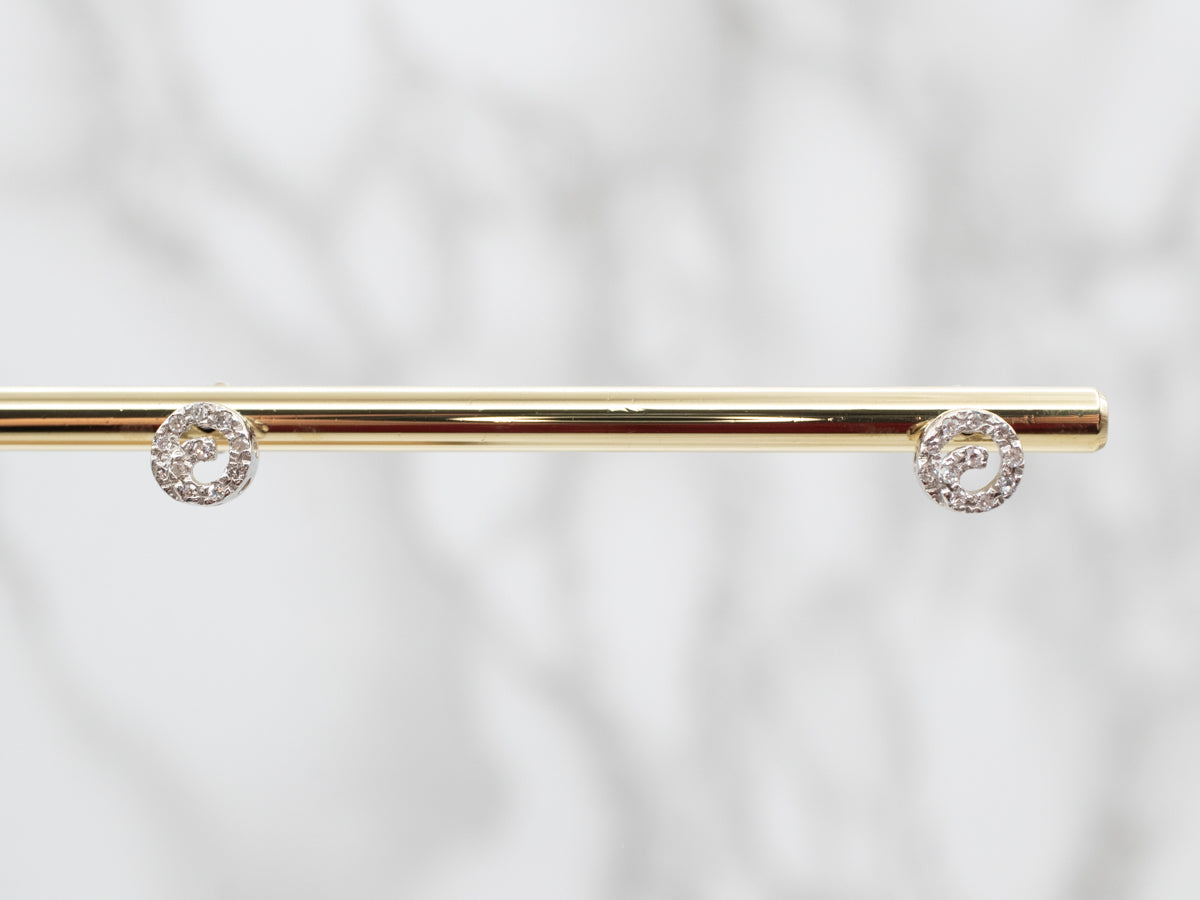 Modernist Diamond Spiral Stud Earrings