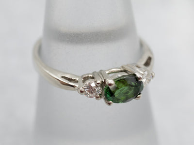 White Gold Green Tourmaline and Diamond Ring