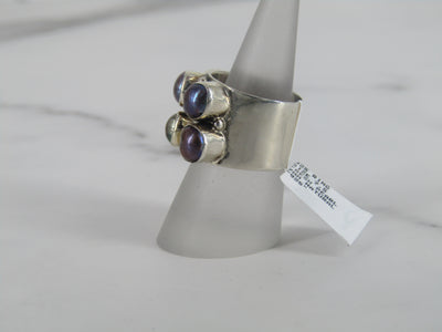 Silver Band Ring With Six Dyed Freshwater Pearls