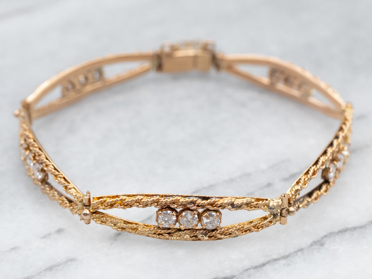 Braided 18-Karat Gold Diamond Link Bracelet
