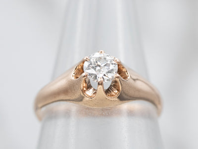 Belcher Set European Cut Diamond Engagement Ring