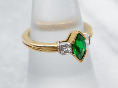 Modern Tsavorite Garnet and Diamond Ring