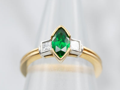 Modern Tsavorite Garnet and Diamond Ring