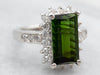 Platinum Green Tourmaline and Diamond Halo Ring