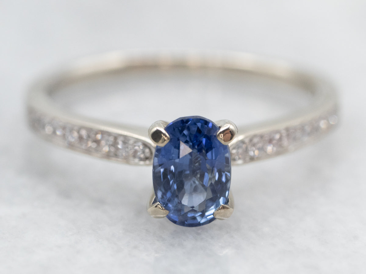 White Gold Sapphire and Diamond Engagement Ring