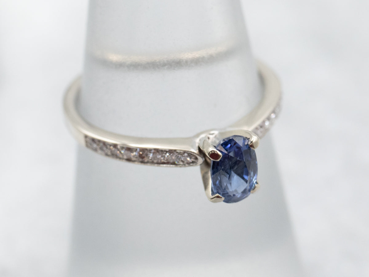 White Gold Sapphire and Diamond Engagement Ring