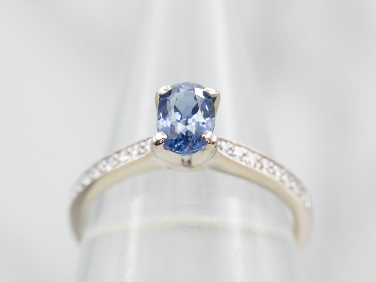 White Gold Sapphire and Diamond Engagement Ring