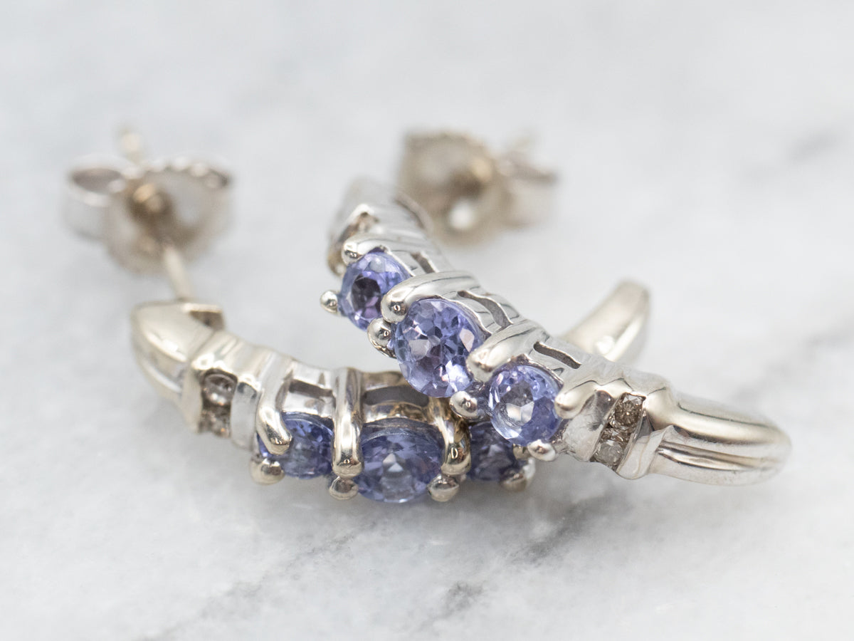 White Gold Tanzanite and Diamond Drop Earrings
