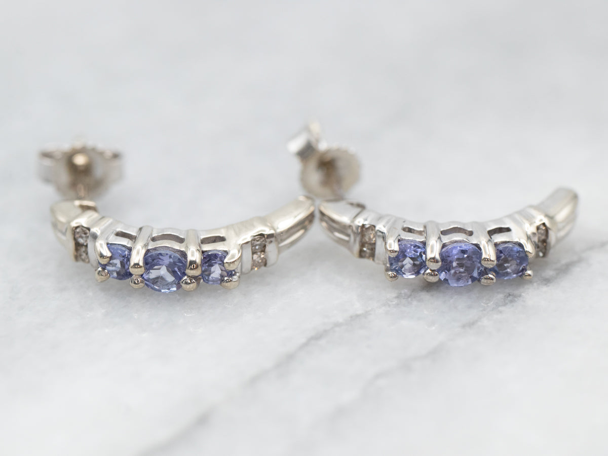 White Gold Tanzanite and Diamond Drop Earrings