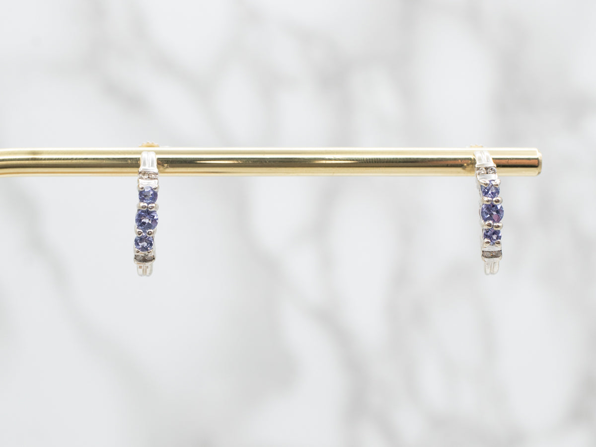 White Gold Tanzanite and Diamond Drop Earrings