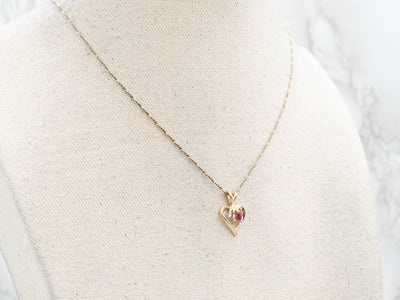 Gold Ruby and Diamond Heart Pendant