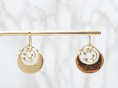Engraved Gold Drop Earrings with Henry David Thoreau Quote