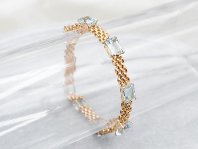 18-Karat Gold Aquamarine Mesh Link Bracelet
