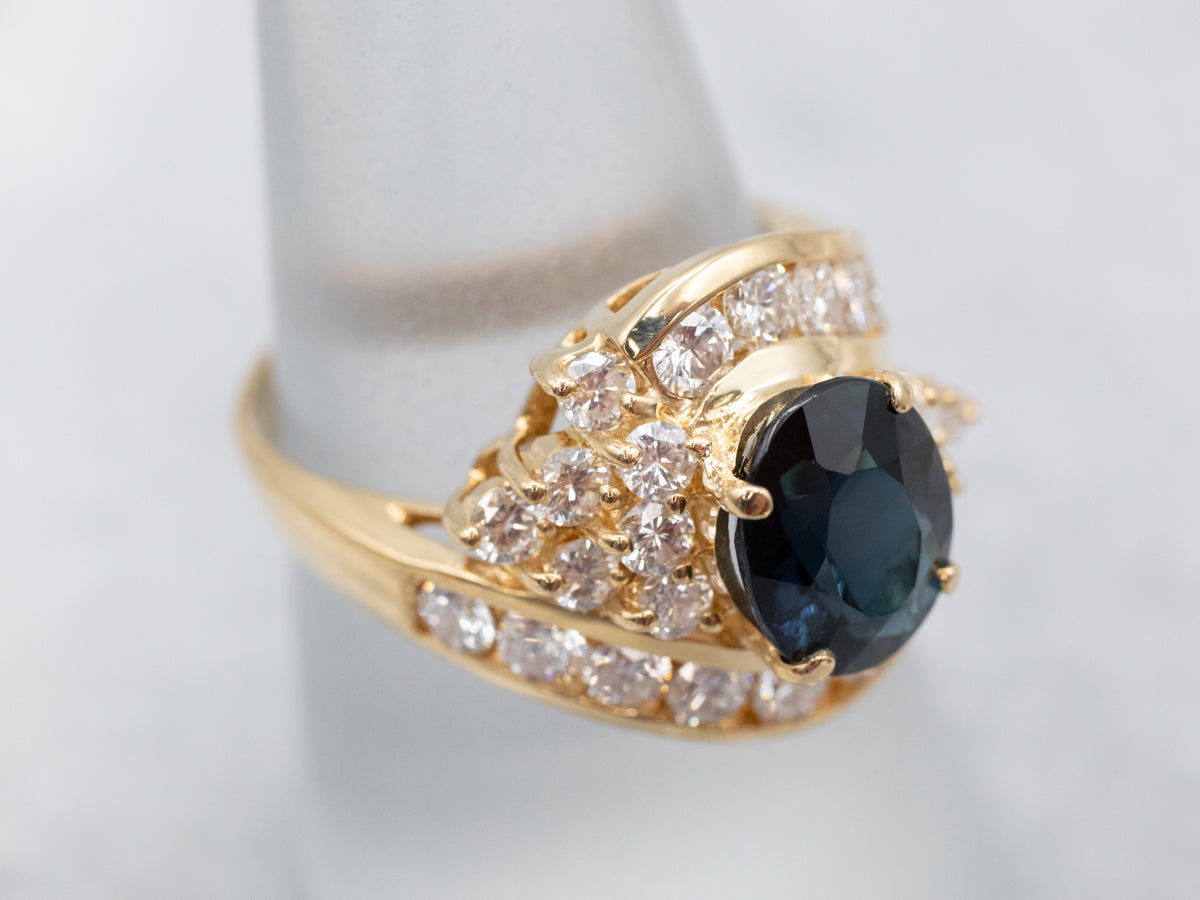 Stunning Blue Tourmaline and Diamond Bypass Cocktail Ring