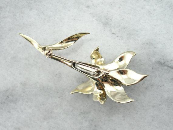 Diamond Lily Gold Flower Brooch