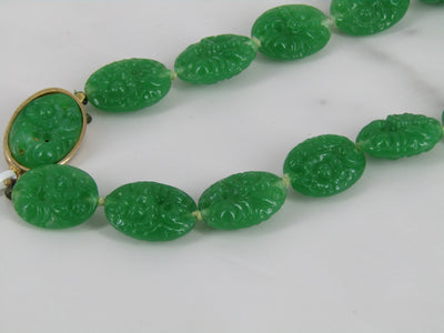 Vintage Carved Green Glass Beaded Necklace