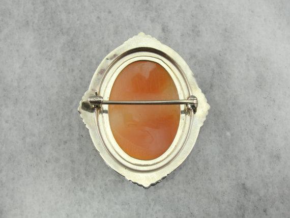 Engraved Flat Bezel Edge Antique Cameo Brooch