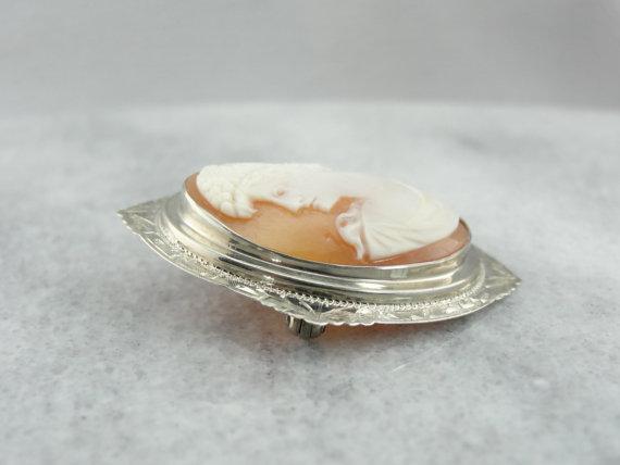 Engraved Flat Bezel Edge Antique Cameo Brooch