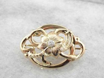 Vintage Botanical Brooch with Diamond Accent