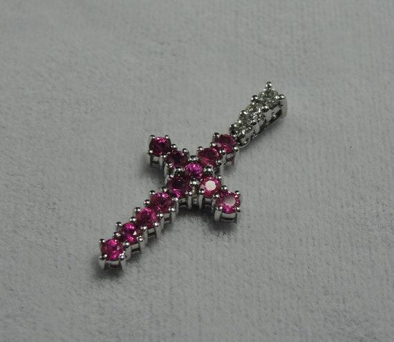 Pink Sapphire Cross White Gold Pendant