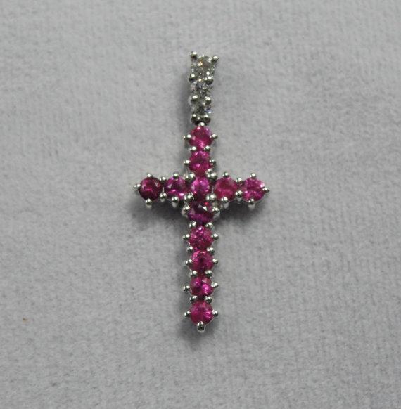 Pink Sapphire Cross White Gold Pendant
