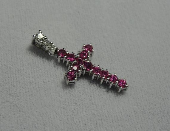 Pink Sapphire Cross White Gold Pendant