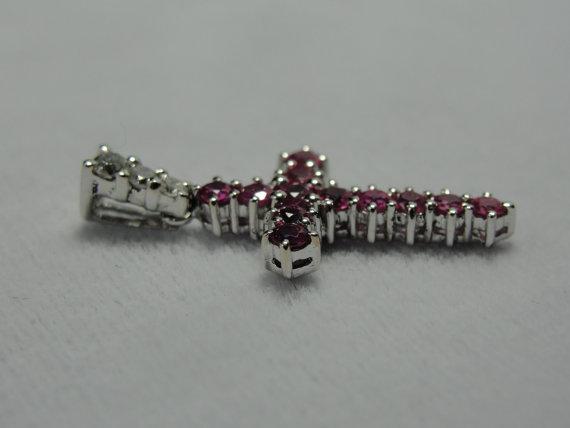 Pink Sapphire Cross White Gold Pendant
